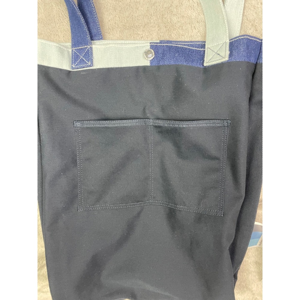 DENIM MUSEUM Tote Bag NWT Colorblock Two Tone Blue Cotton Embroidered YKK Zip - Picture 12 of 14